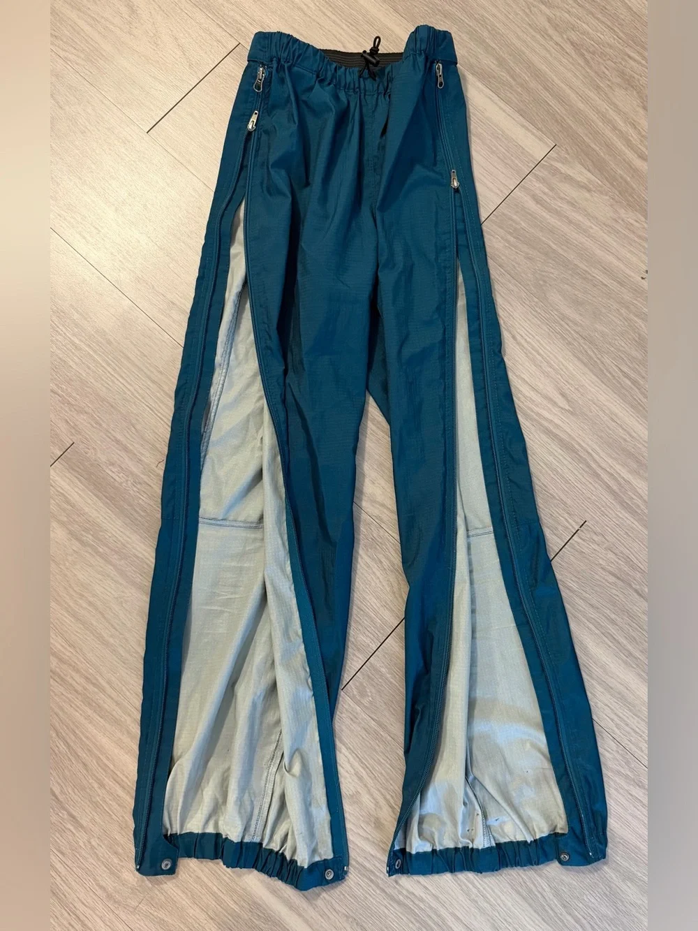 Patagonia Vintage, Full Zip, Rain Windbreaker Pants, Outdoor Shell Blue | W S
